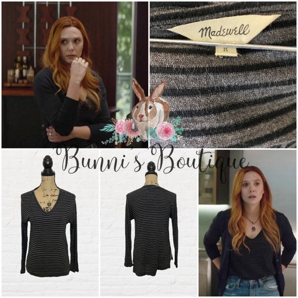 Wanda Maximoff Madewell Striped V-Neck Shirt ALT Avengers Infinity War - Picture 8 of 9